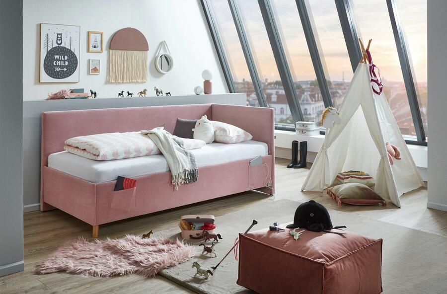 Meise EMOB Eenpersoonsbed Cool Met rugleuning 90 x 200 cm Roze design Gestoffeerde eenpersoonsbedden Roze Stof Gestoffeerde eenpersoonsbedden Eenpersoons Normaal bed Op voorraad - Foto 11