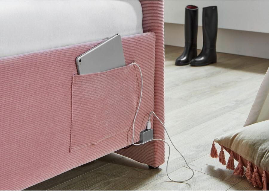 Meise EMOB Eenpersoonsbed Cool Met rugleuning 90 x 200 cm Roze design Gestoffeerde eenpersoonsbedden Roze Stof Gestoffeerde eenpersoonsbedden Eenpersoons Normaal bed Op voorraad - Foto 6