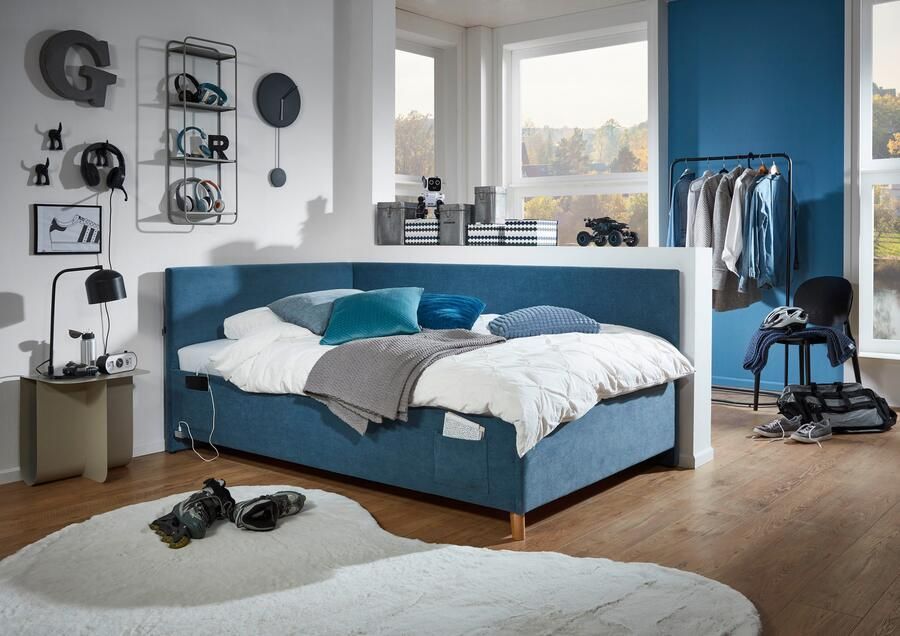Meise EMOB Eenpersoonsbed Cool Met rugleuning 90 x 200 cm Blauw design Gestoffeerde eenpersoonsbedden Blauw Stof Gestoffeerde eenpersoonsbedden Eenpersoons Normaal bed Op voorraad - Foto 9