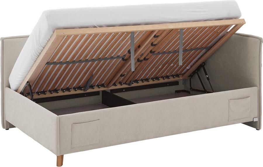 Meise EMOB Kofferbed Ollie Met rugleuning 120 x 200 cm Beigekleurig design Gestoffeerde twijfelaarbedden Beige Stof Gestoffeerde twijfelaarbedden Twijfelaar (120 cm breed) Normaal bed Op voorraad - Foto 9