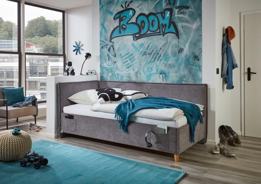 Meise Eenpersoonsbed Ollie Met rugleuning 120 x 200 cm Grijs design Gestoffeerde twijfelaarbedden Grijs Stof Gestoffeerde twijfelaarbedden Twijfelaar (120 cm breed) Normaal bed Op voorraad - Foto 14