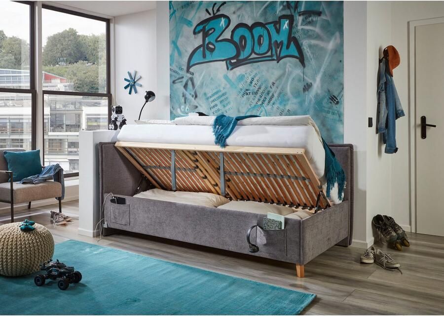 Meise Eenpersoonsbed Ollie Met rugleuning 120 x 200 cm Grijs design Gestoffeerde twijfelaarbedden Grijs Stof Gestoffeerde twijfelaarbedden Twijfelaar (120 cm breed) Normaal bed Op voorraad - Foto 6