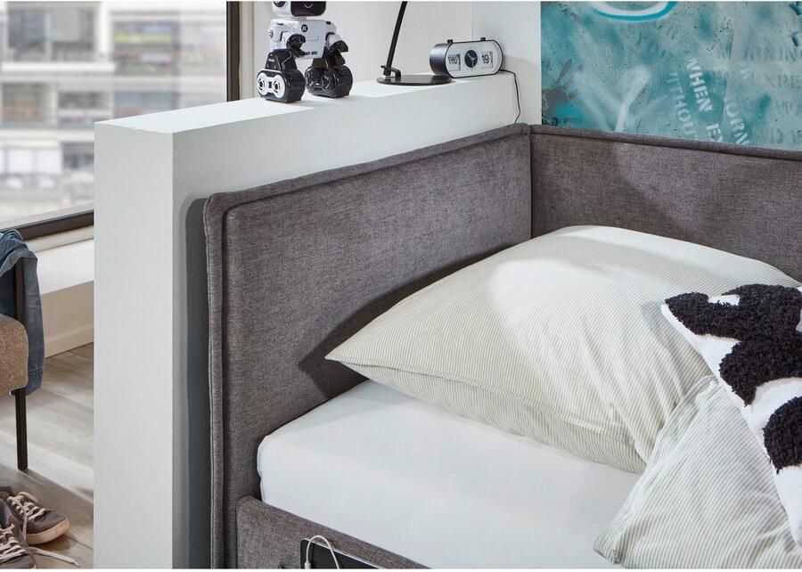 Meise Eenpersoonsbed Ollie Met rugleuning 120 x 200 cm Grijs design Gestoffeerde twijfelaarbedden Grijs Stof Gestoffeerde twijfelaarbedden Twijfelaar (120 cm breed) Normaal bed Op voorraad - Foto 4