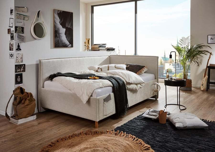 Meise EMOB Kofferbed Ollie Met rugleuning 90 x 200 cm Beigekleurig design Gestoffeerde eenpersoonsbedden Beige Stof Gestoffeerde eenpersoonsbedden Eenpersoons Normaal bed Op voorraad - Foto 14