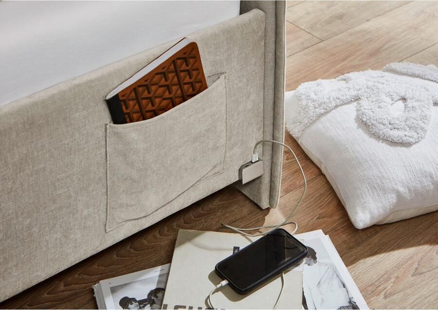 Meise EMOB Kofferbed Ollie Met rugleuning 90 x 200 cm Beigekleurig design Gestoffeerde eenpersoonsbedden Beige Stof Gestoffeerde eenpersoonsbedden Eenpersoons Normaal bed Op voorraad - Foto 7