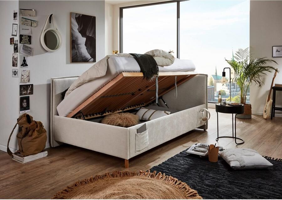 Meise EMOB Kofferbed Ollie Met rugleuning 90 x 200 cm Beigekleurig design Gestoffeerde eenpersoonsbedden Beige Stof Gestoffeerde eenpersoonsbedden Eenpersoons Normaal bed Op voorraad - Foto 8