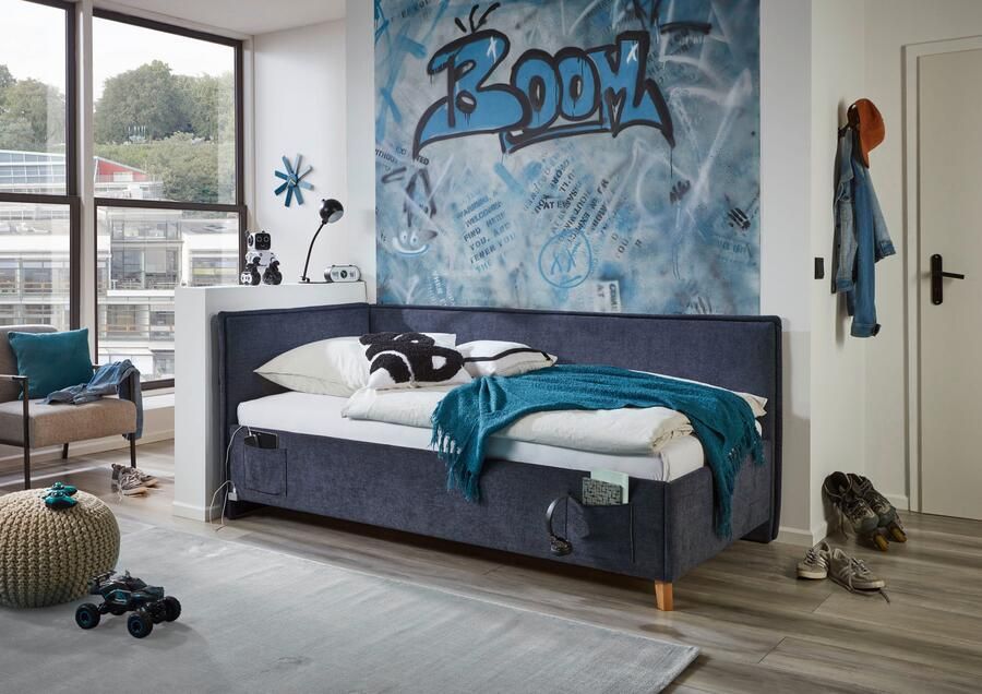 Meise EMOB Twijfelaar Ollie Met rugleuning 140 x 200 cm Donkerblauw design Gestoffeerde tweepersoonsbedden Blauw Stof Gestoffeerde tweepersoonsbedden Tweepersoons Normaal bed Op voorraad - Foto 9