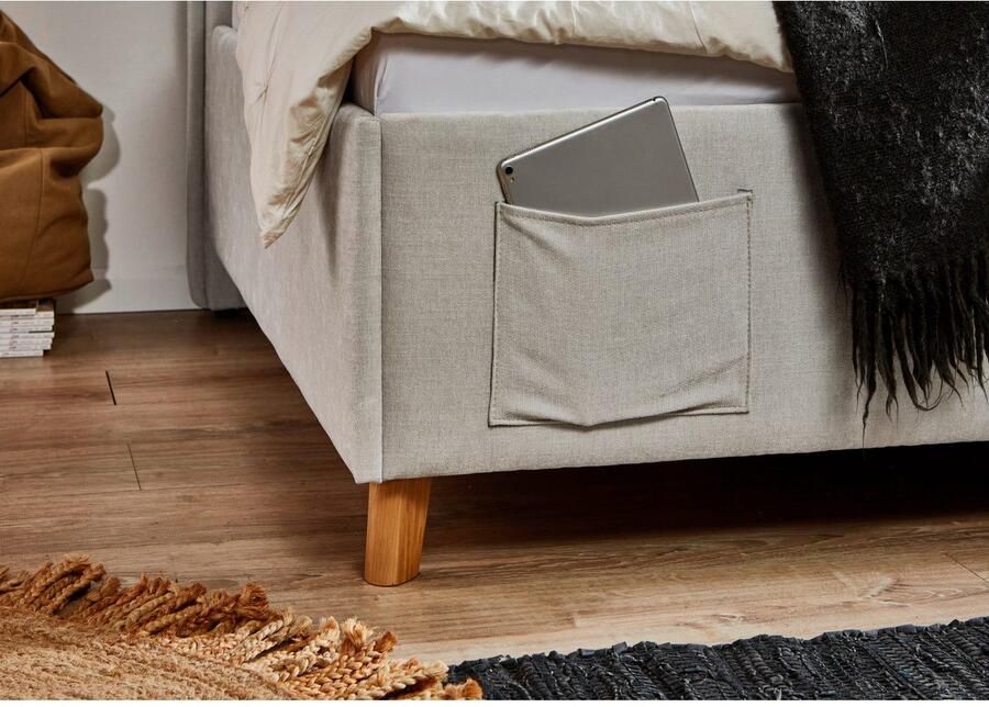 Meise EMOB Kofferbed Ollie Met rugleuning 90 x 200 cm Beigekleurig design Gestoffeerde eenpersoonsbedden Beige Stof Gestoffeerde eenpersoonsbedden Eenpersoons Normaal bed Op voorraad - Foto 5
