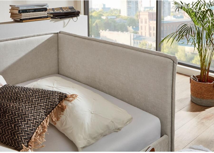 Meise EMOB Kofferbed Ollie Met rugleuning 90 x 200 cm Beigekleurig design Gestoffeerde eenpersoonsbedden Beige Stof Gestoffeerde eenpersoonsbedden Eenpersoons Normaal bed Op voorraad - Foto 6