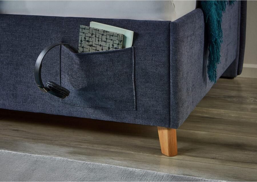 Meise EMOB Twijfelaar Ollie Met rugleuning 140 x 200 cm Donkerblauw design Gestoffeerde tweepersoonsbedden Blauw Stof Gestoffeerde tweepersoonsbedden Tweepersoons Normaal bed Op voorraad - Foto 4