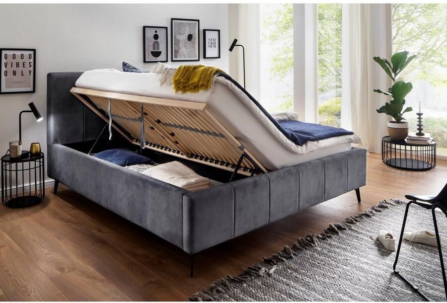 Meise EMOB Tweepersoonsbed Lizzie 180x200cm met opbergruimte antraciet Gestoffeerde tweepersoonsbedden Antraciet Polyester Gestoffeerde tweepersoonsbedden Tweepersoons Normaal bed Op voorraad - Foto 5
