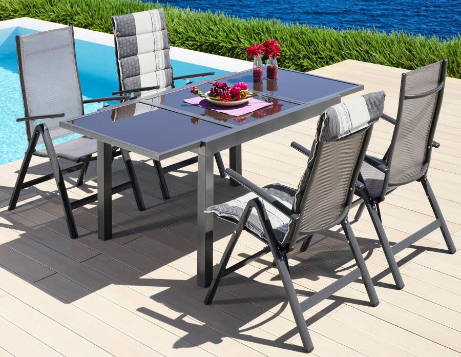 MERXX Tuin-eethoek Amalfi met 4 stoelen en uitschuifbare tafel (120 180 cm) - Foto 1