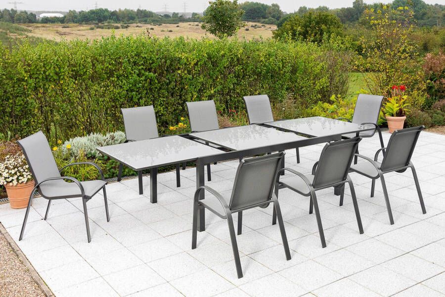 MERXX Tuin-eethoek Amalfi 8 stapelstoelen uitschuifbare tafel (set 9-delig) - Foto 1
