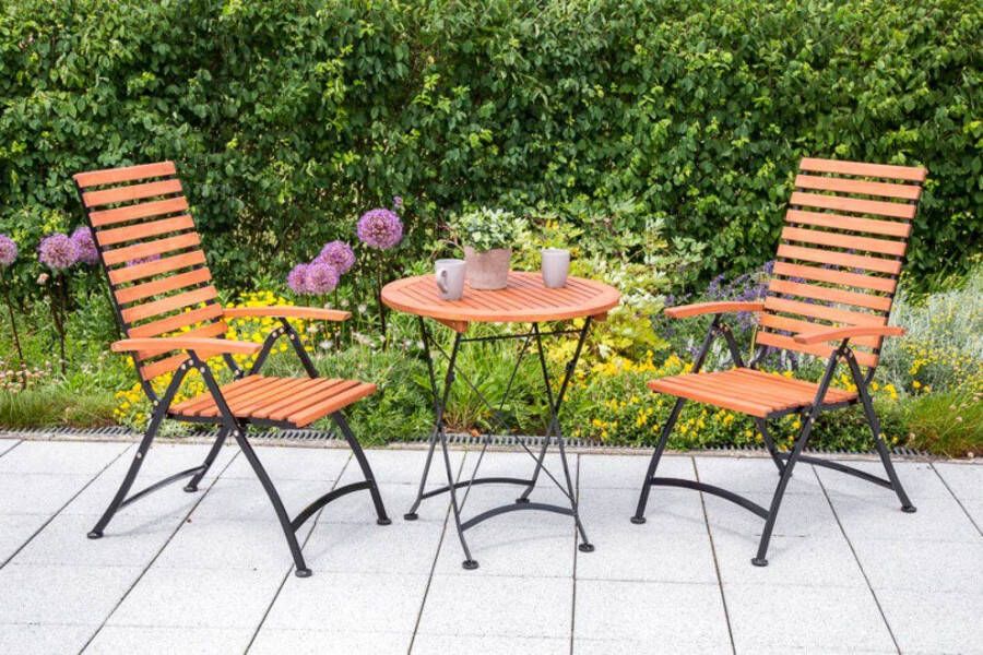 MERXX Tuin-eethoek Kasteeltuin 2 fauteuils inklapbaar tafel ø hoogte: 70x74 cm eucalyptus geolied (set 3-delig)