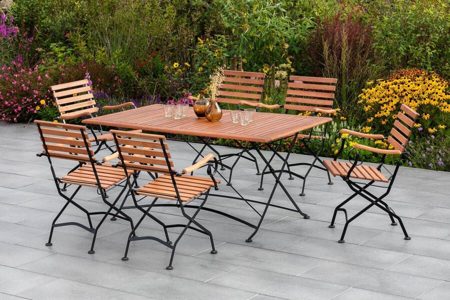 MERXX Tuin-eethoek Kasteeltuin 4 klapstoelen tuintafel (5-delig)