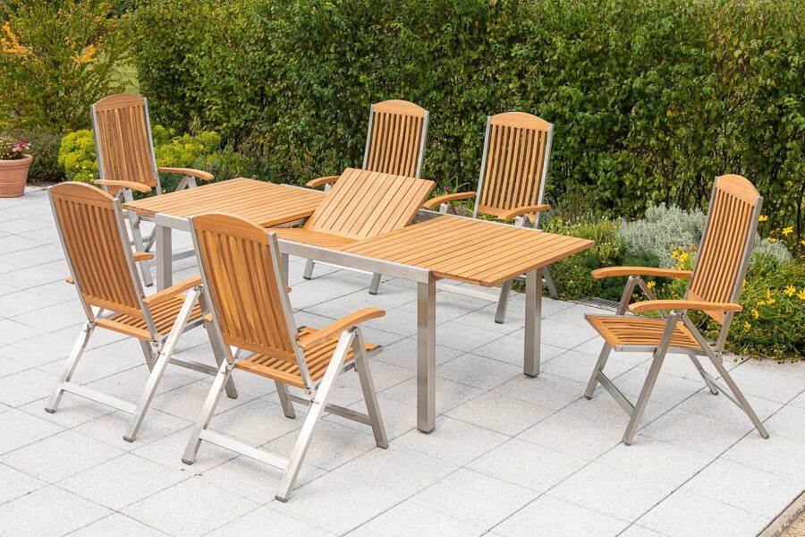 MERXX Tuin-eethoek Keros 6 klapstoelen met uittrekbare tafel (7-delig) - Foto 3