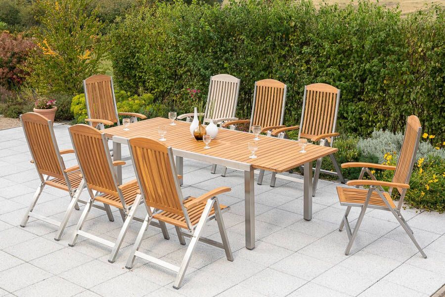 MERXX Tuin-eethoek Keros 8 klapstoelen met uittrekbare tafel (9-delig) - Foto 2