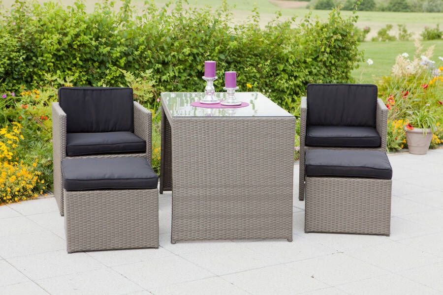 MERXX Tuin-eethoek Merano 2 fauteuils 2 hockers tafel 128x70 cm polyrotan (11-delig) - Foto 3