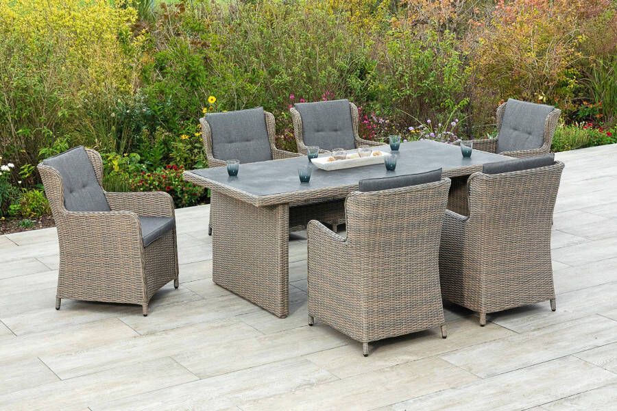 MERXX Tuin-eethoek Ostiano 6 fauteuils met tafel (7-delig)