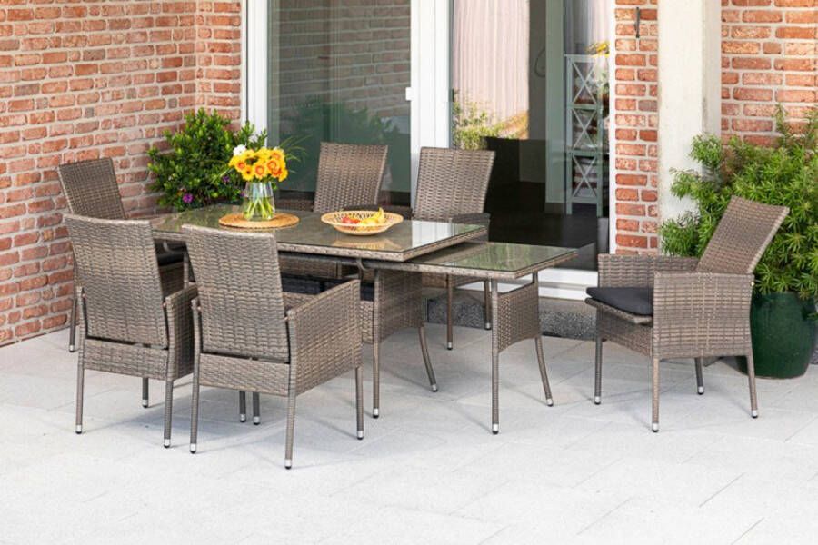 MERXX Tuin-eethoek Sevilla 6 fauteuils met zitkussen uittrekbare tafel steenbeige (7-delig) - Foto 2