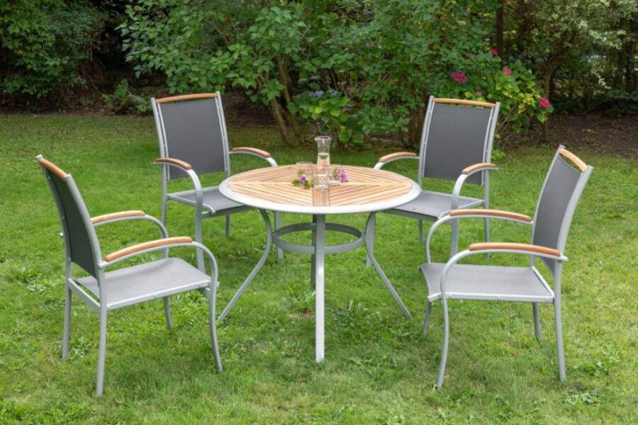 MERXX Tuin-eethoek Siena 4 stoelen stapelbaar tafel ø hoogte: 100x75 cm acacia geolied (set 5-delig)