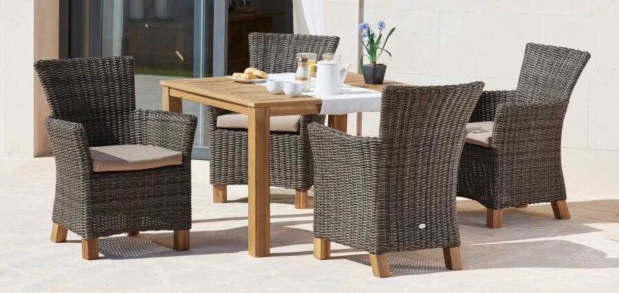 MERXX Tuin-eethoek Toscane 4 stoelen tafel 110x110x75 cm polyrotan acacia (9-delig) - Foto 1