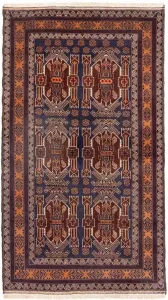 Morgenland Hoogpolige loper Belutsch medaillon Blu scuro 184 x 107 cm Handgeknoopt