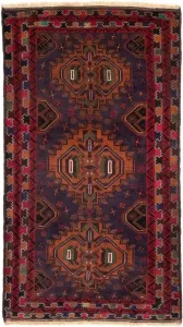 Morgenland Hoogpolige loper Belutsch medaillon Blu scuro 196 x 111 cm Handgeknoopt