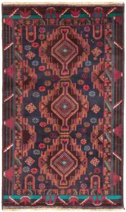Morgenland Hoogpolige loper Belutsch medaillon rosso scuro 194 x 108 cm Handgeknoopt
