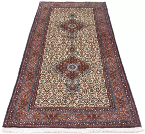 Morgenland Hoogpolige loper Moud medaillon beige 190 x 80 cm Handgeknoopt