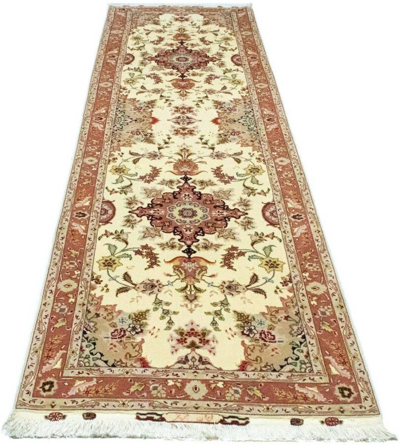 Morgenland Hoogpolige loper Tabriz 50 Raj sterk gedessineerd beige 313 x 84 cm