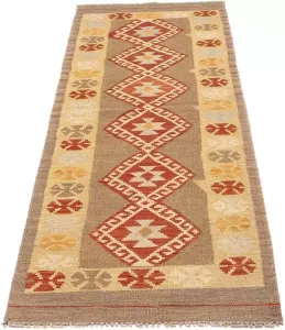 Morgenland Loper Kelim Maimene geheel gedessineerd 200 x 65 cm Omkeerbaar tapijt
