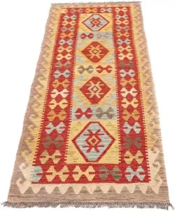 Morgenland Loper Kelim Maimene geheel gedessineerd 206 x 62 cm Omkeerbaar tapijt