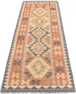 Morgenland Loper Kelim Maimene geheel gedessineerd 207 x 65 cm Omkeerbaar tapijt