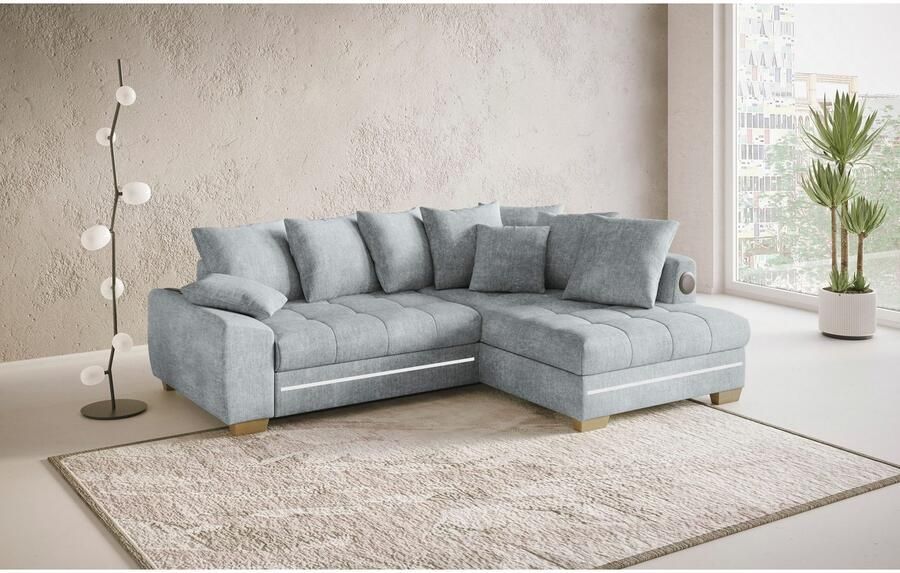 Mr. Couch Hoekbank Nikita II L-vorm met koudschuim rgb-led geluidssysteem optioneel met bed bedlade