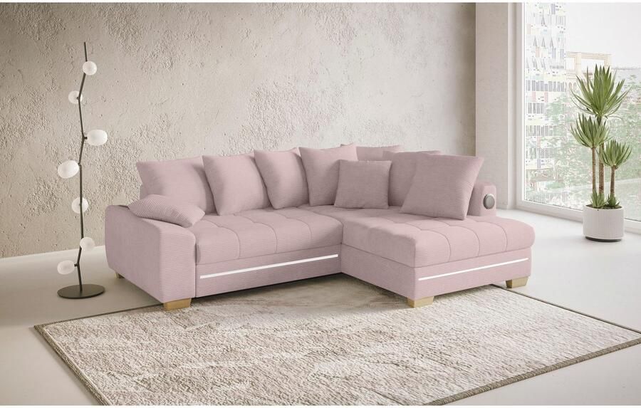 Mr. Couch Hoekbank Nikita II L-vorm met koudschuim rgb-led geluidssysteem optioneel met bed bedlade