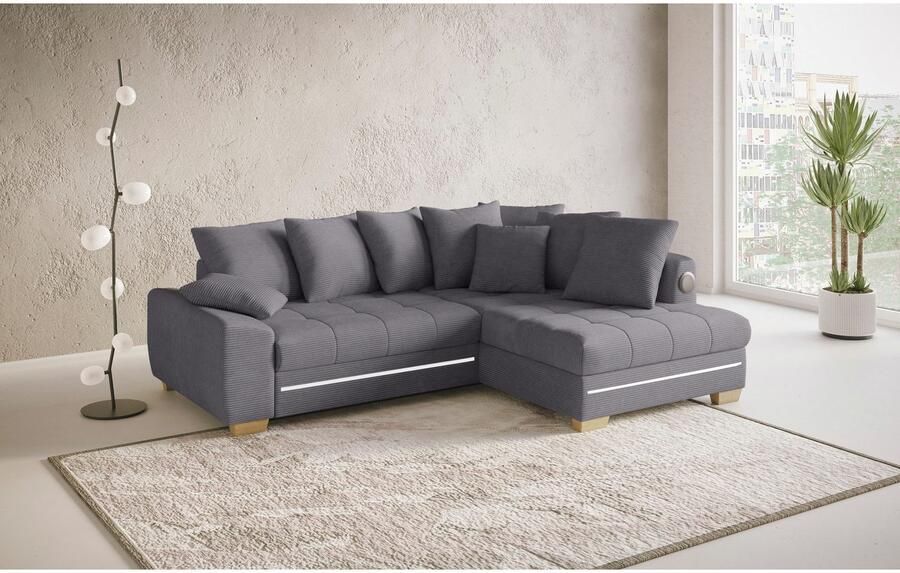 Mr. Couch Hoekbank Nikita II L-vorm met koudschuim rgb-led geluidssysteem optioneel met bed bedlade