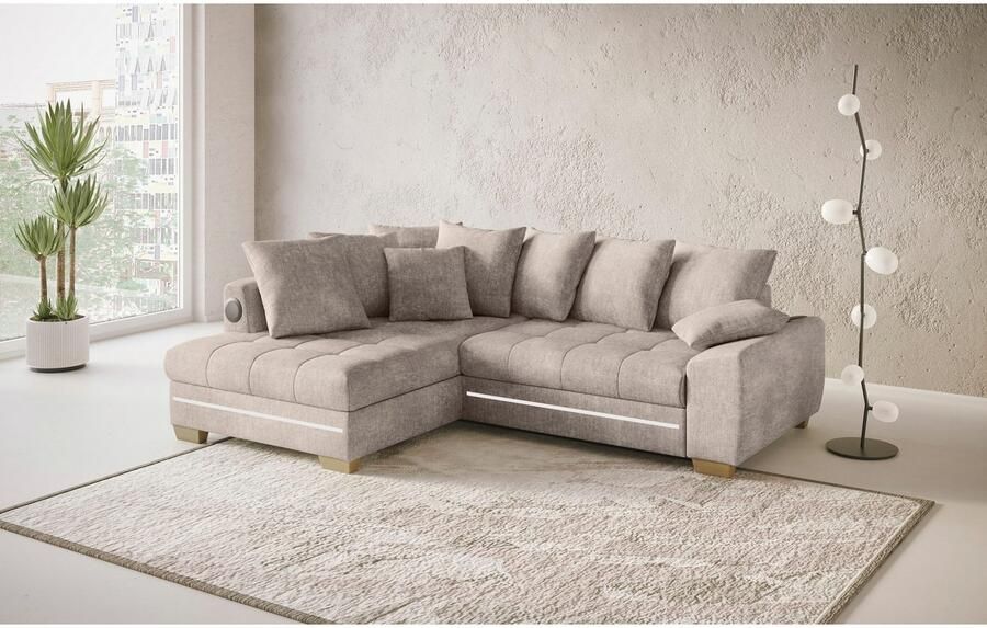 Mr. Couch Hoekbank Nikita II L-vorm met koudschuim rgb-led geluidssysteem optioneel met bed bedlade