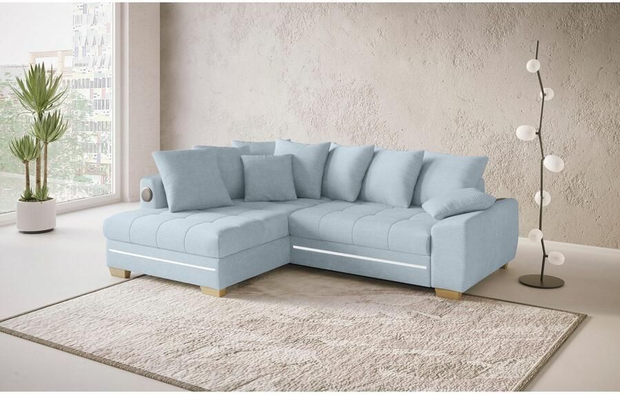 Mr. Couch Hoekbank Nikita II L-vorm met koudschuim rgb-led geluidssysteem optioneel met bed bedlade