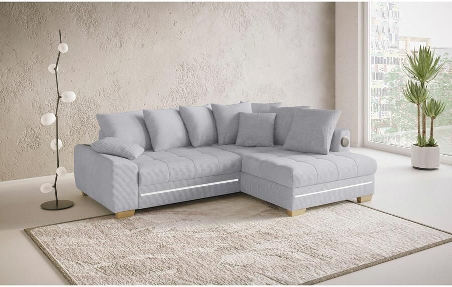Mr. Couch Hoekbank Nikita II L-vorm met koudschuim rgb-led geluidssysteem optioneel met bed bedlade