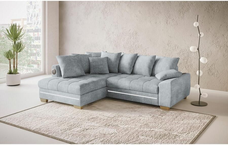 Mr. Couch Hoekbank Nikita II L-vorm met koudschuim rgb-led geluidssysteem optioneel met bed bedlade