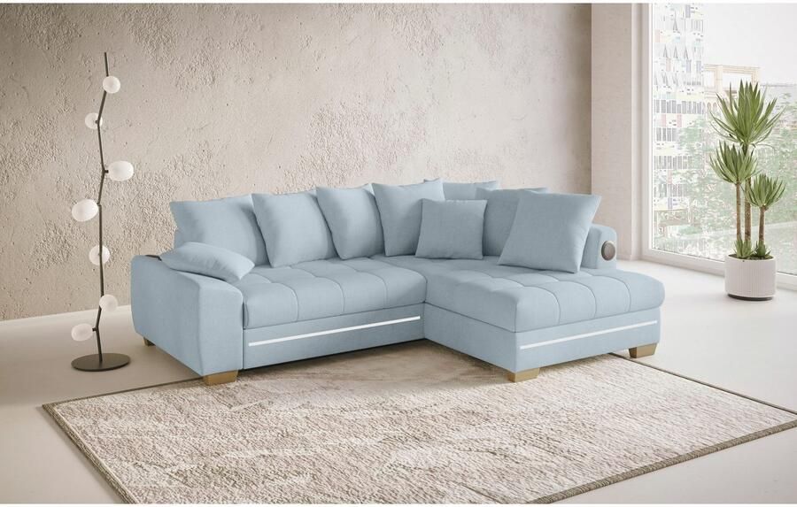 Mr. Couch Hoekbank Nikita II L-vorm met koudschuim rgb-led geluidssysteem optioneel met bed bedlade