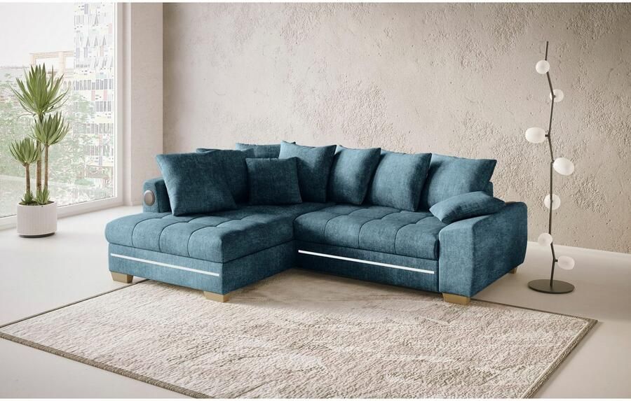 Mr. Couch Hoekbank Nikita II L-vorm met koudschuim rgb-led geluidssysteem optioneel met bed bedlade
