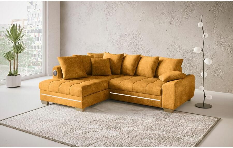 Mr. Couch Hoekbank Nikita II L-vorm met koudschuim rgb-led geluidssysteem optioneel met bed bedlade