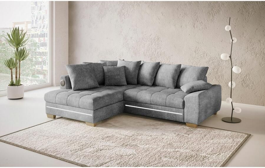 Mr. Couch Hoekbank Nikita II L-vorm met koudschuim rgb-led geluidssysteem optioneel met bed bedlade