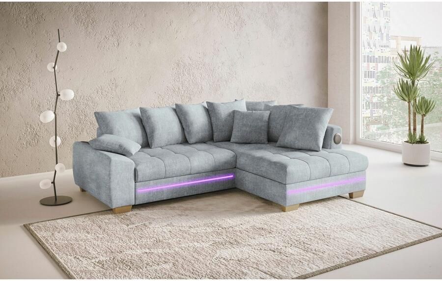 Mr. Couch Hoekbank Nikita II L-vorm RGB-LED Bluetooth-geluidssysteem optioneel met bed bedlade