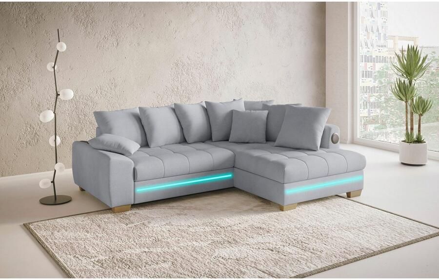 Mr. Couch Hoekbank Nikita II L-vorm RGB-LED Bluetooth-geluidssysteem optioneel met bed bedlade