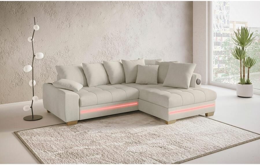 Mr. Couch Hoekbank Nikita II L-vorm RGB-LED Bluetooth-geluidssysteem optioneel met bed bedlade