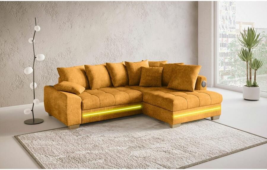 Mr. Couch Hoekbank Nikita II L-vorm RGB-LED Bluetooth-geluidssysteem optioneel met bed bedlade