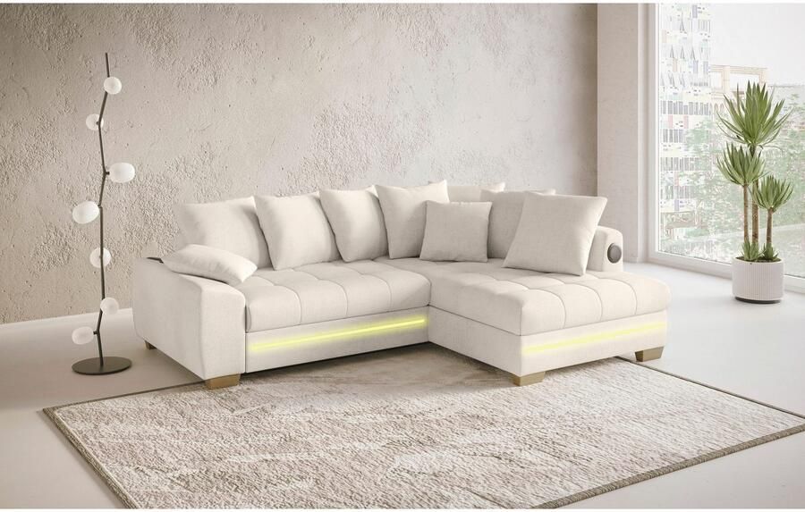 Mr. Couch Hoekbank Nikita II L-vorm RGB-LED Bluetooth-geluidssysteem optioneel met bed bedlade